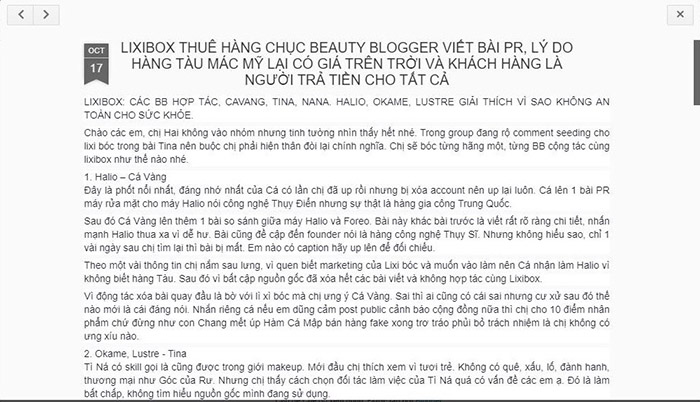 Thực hư Lixibox thuê các beauty blogger nổi tiếng viết bài PR?